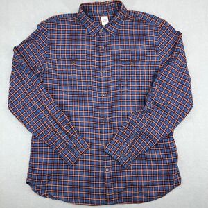 GAP Mens XL Plaid Button Up Shirt Blue Orange Long Sleeve Cotton